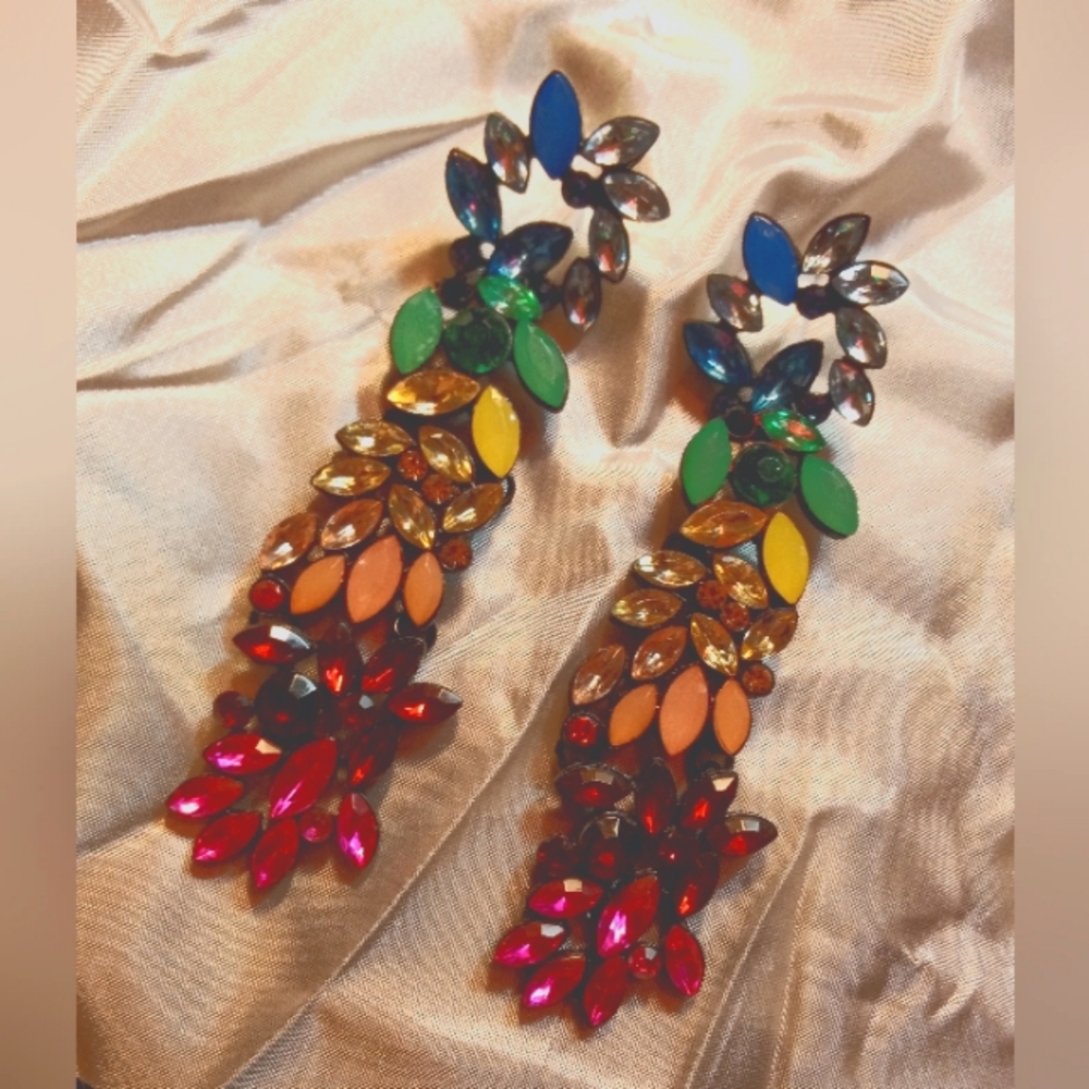 Color Explosion Statement Earrings Multicolor Rhi… - image 1